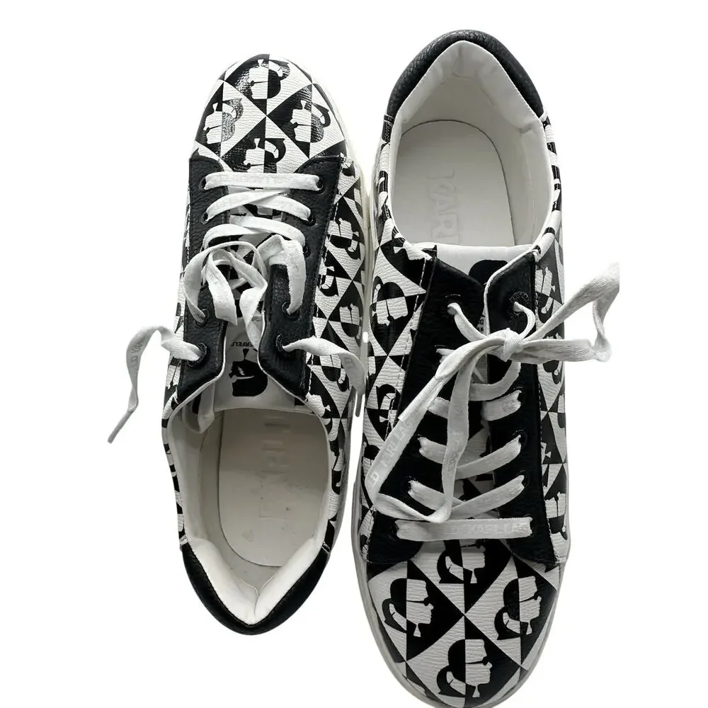 Karl Lagerfeld Paris Cate Diamond Sneakers Mens Size 11 Black White Graphic